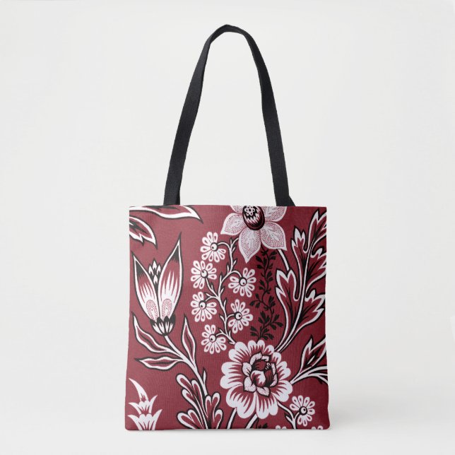 Fantastiska blommor (Maroon) finkonst Tygkasse (Framsida)