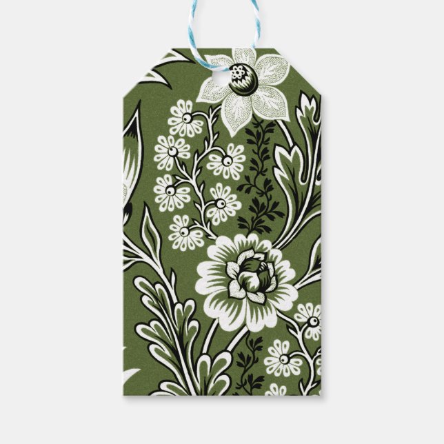 Fantastiska blommor (mossgrön) finkonst presentetikett (Framsidan)