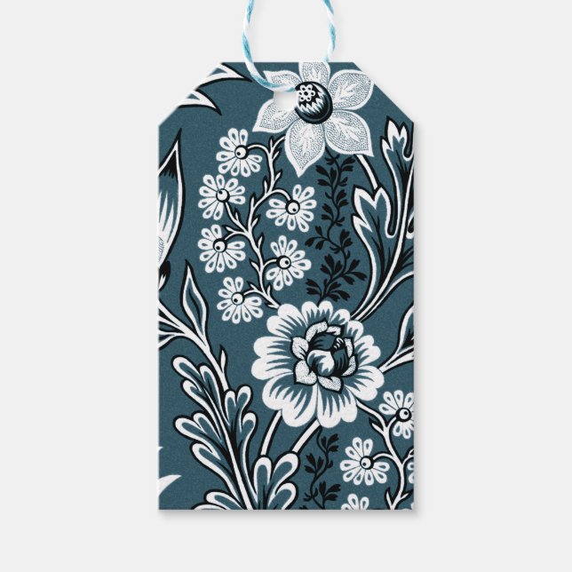 Fantastiska blommor (skiffergrön) finkonst presentetikett (Framsidan)