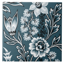 Fantastiska blommor (skifferteal) finkonst kakelplatta