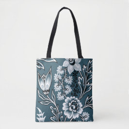 Fantastiska blommor (skifferteal) finkonst tygkasse