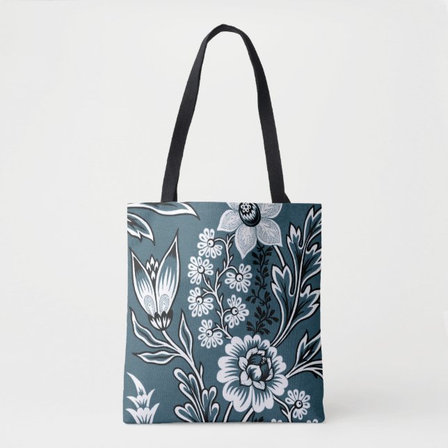 Fantastiska blommor (skifferteal) finkonst tygkasse (Framsida)