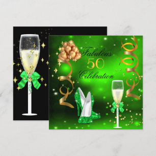 Fantastiska Champagne Festsmyckade Limegröna Klack Inbjudningar