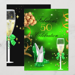 Fantastiska Champagne Party Glitter Limegröna Klac Inbjudningar