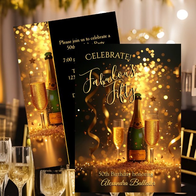Fantastiska femtio-årsfirande champagnegirlander inbjudningar (Skapare uppladdad)