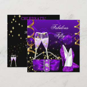 Fantastiska femtio lila glitter höga klackar fest inbjudningar