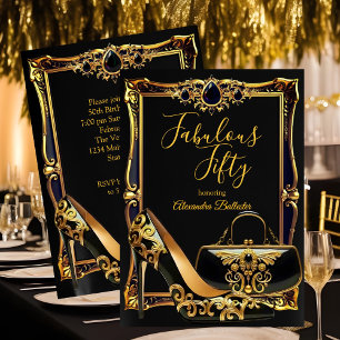 Fantastiska Fifty Svart Guld högklackad handväska Inbjudningar