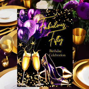 Fantastiska Glitter Lila Guld klackar Champagne In Inbjudningar