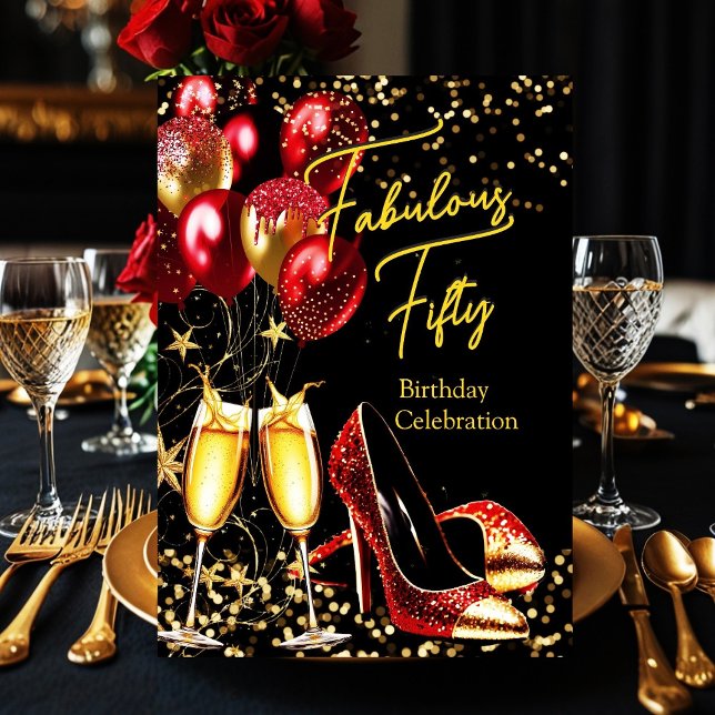 Fantastiska Glitter Röda Guld klackar Champagne Inbjudningar (Skapare uppladdad)