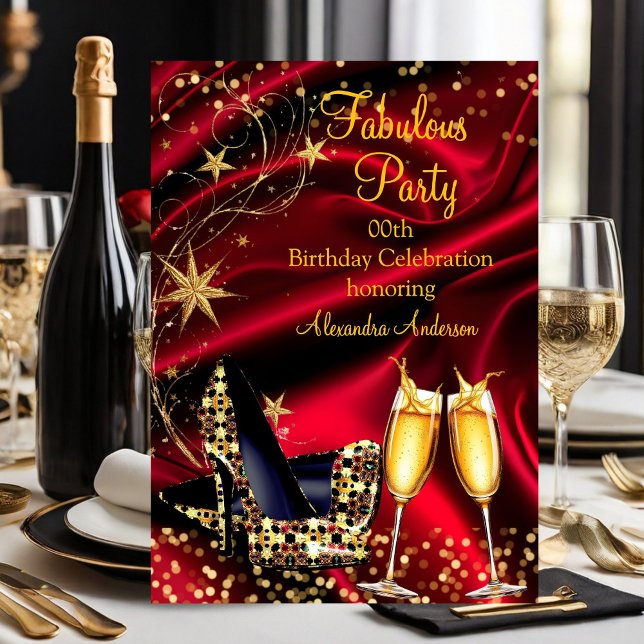 Fantastiska Glitter Röda Guld klackar Champagne Inbjudningar (Skapare uppladdad)