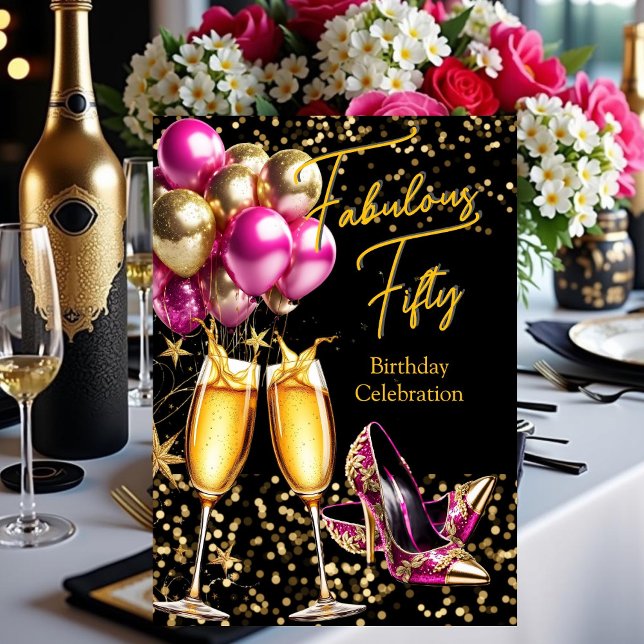 Fantastiska Glitter Varm Rosa Guld klackar Champag Inbjudningar (Skapare uppladdad)