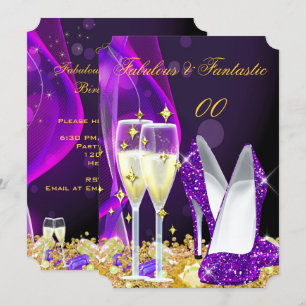 Fantastiska lila högklackade champagnefest 2 inbjudningar