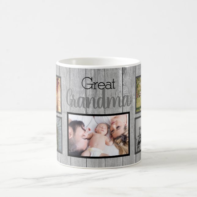 Fantastiska mormors familjefoton på rustik trä kaffemugg (Center)