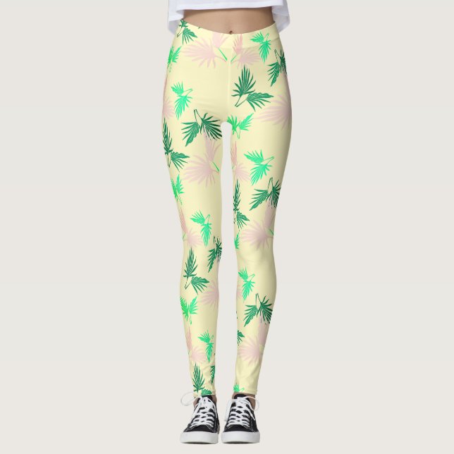 Fantastiska Pastell Palmträd Blad Tropiska Legging (Framsida)