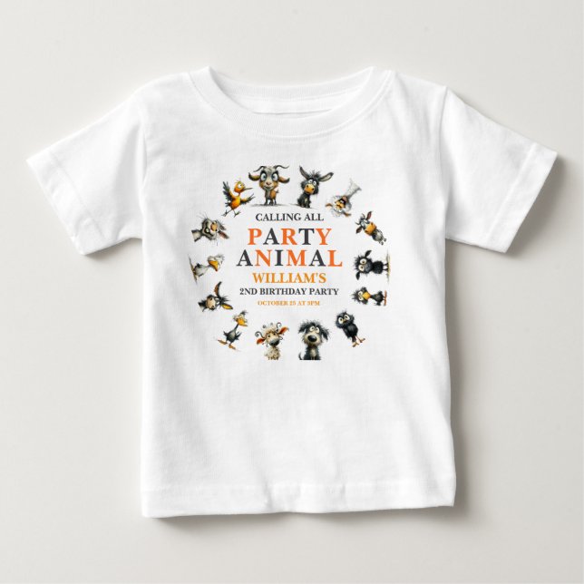 Fantastiska roliga djur 2-års födelsedagsfest t shirt (Framsida)
