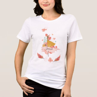 Fantastiska rosa blommor och fjädrar t shirt
