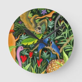 Fantastiska skogsdyr konst rund klocka