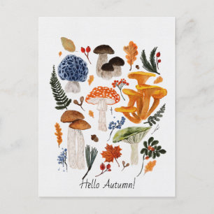 Fantastiska Skogssvampar Akvarellillustration Vykort
