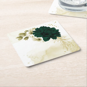 Fantastiska smaragdgröna elfenbensgula blommor underlägg papper kvadrat