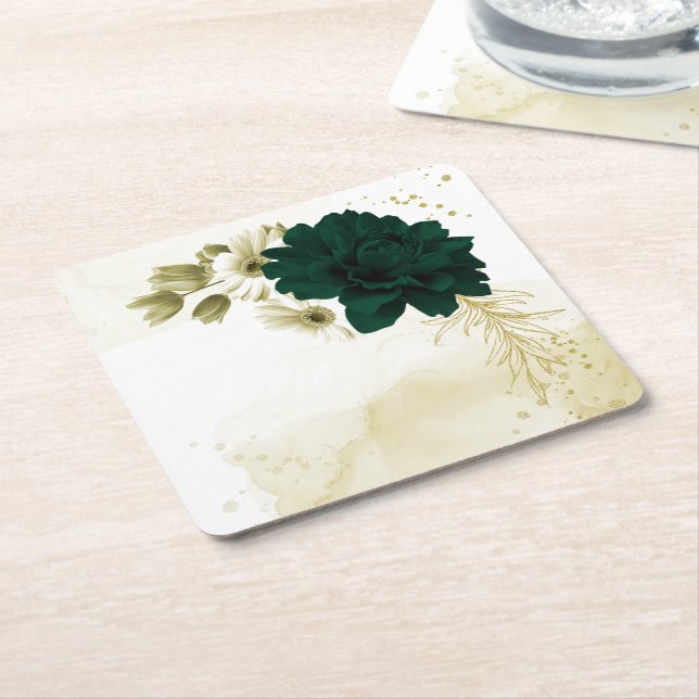 Fantastiska smaragdgröna elfenbensgula blommor underlägg papper kvadrat (Vinklad)