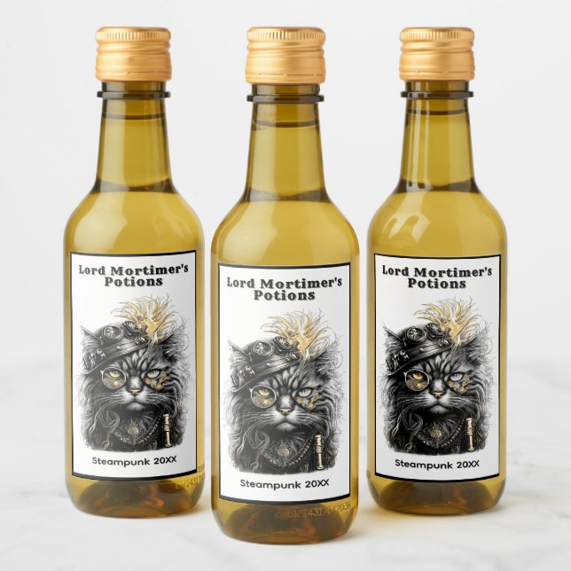 Fantastiska Steampunk-katt-gåvor  Vinetikett (Flaskor)