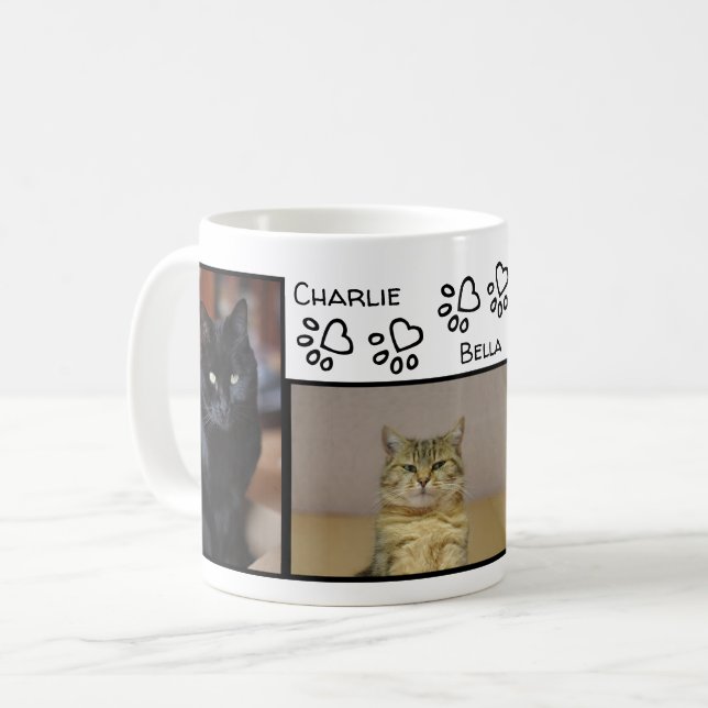 Fantastiska tassavtryck hjärtan Tre kattnamn och f Kaffemugg (Framsida vänster)