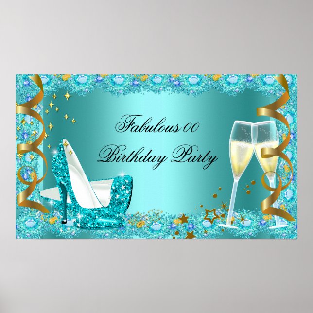 Fantastiska turkosa glitter-högklackade champagne  poster (Framsidan)