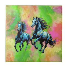 Fantastiska två Galloping Horses Kakelplatta