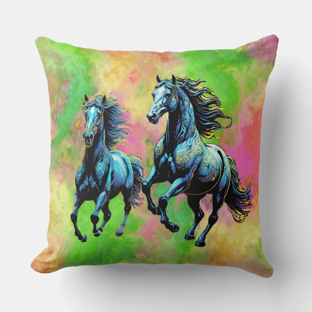 Fantastiska två Galloping Horses Kudde (Framsida)