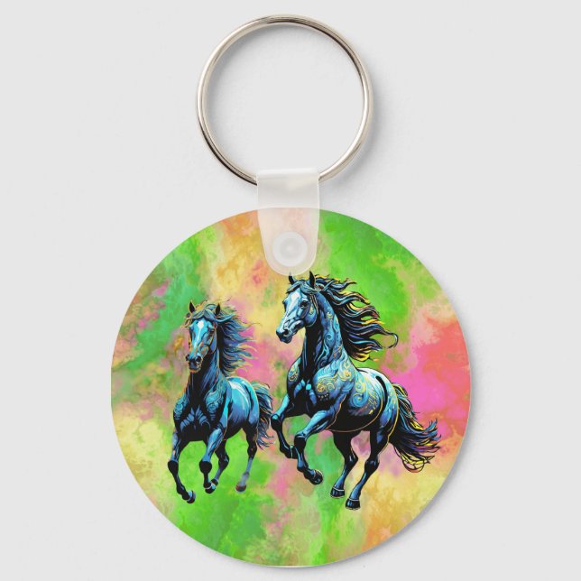Fantastiska två Galloping Horses Nyckelring (Framsida)