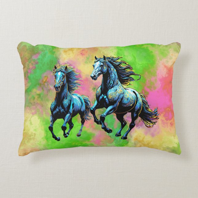 Fantastiska två Galloping Horses Prydnadskudde (Framsidan)