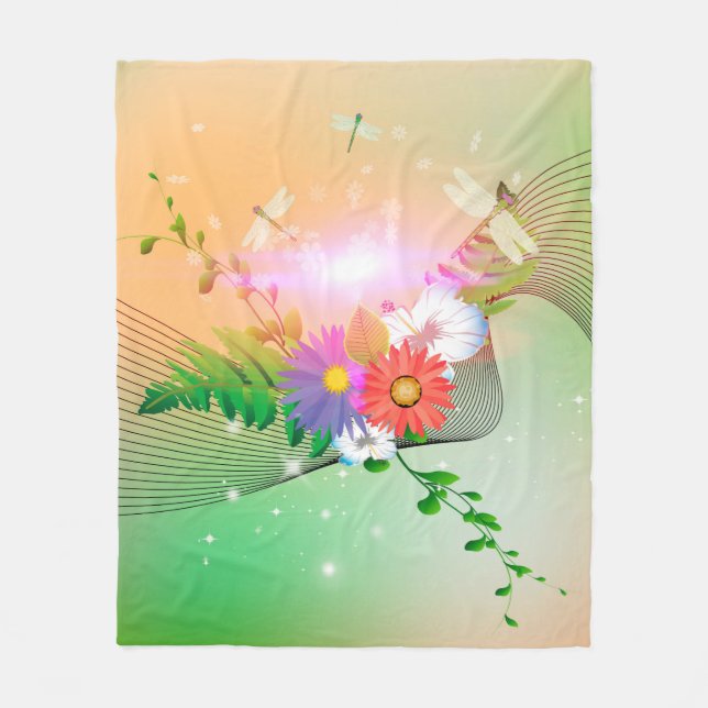 Fantastiskblommor och sländor fleecefilt (Framsidan)