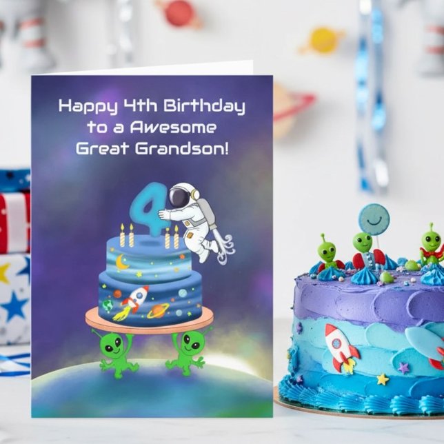 Fantastiske sonson Glad 4-årsdag Astronaut Kort (Skapare uppladdad)