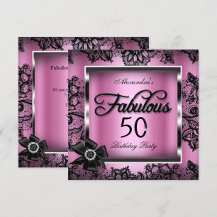 Fantastiskt 50-årsfirande Rosa Damast Svart Spets  Inbjudningar