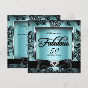 Fantastiskt 50-årsfirande Tealblå Damaskus Svart S Inbjudningar
