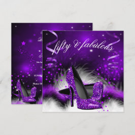 Fantastiskt 50 Purpur Höga Klackar Födelsedagsfest Inbjudningar