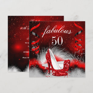 Fantastiskt 50-rött högklackat födelsedagsfirande inbjudningar
