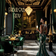 Fantastiskt Art Deco-rum Etnisk kvinna Grön Guld