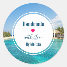 Fantastiskt blå Tropical Beach Handmade med Kärlek Runt Klistermärke