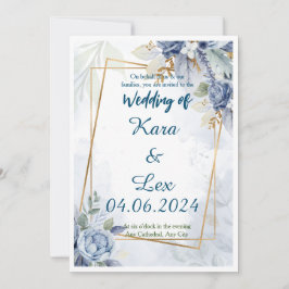 Fantastiskt Blåa blommor med Guld-dekorram Inbjudningar