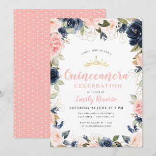 Fantastiskt blått och rosa quinceañera inbjudningar