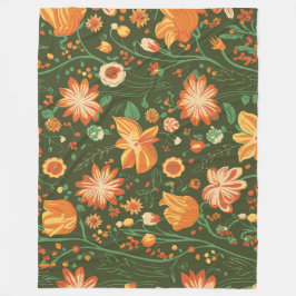 Fantastiskt Blommönster med Orange- och Gult-blomm Fleecefilt