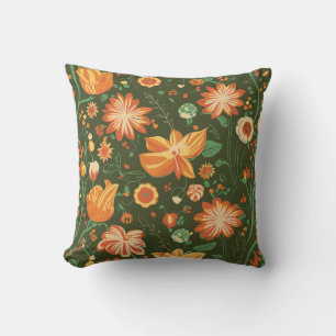 Fantastiskt Blommönster med Orange- och Gult-blomm Kudde