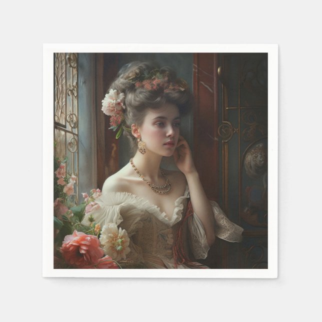 Fantastiskt Dam i en Silke-blomstersändare. Pappersservett (Framsidan)