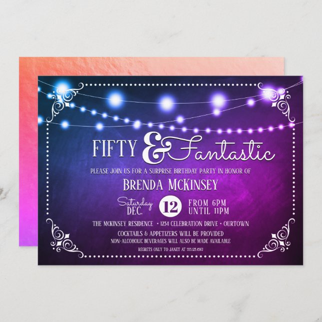 Fantastiskt femtio överraskningar Födelsedagsfest  Inbjudningar (Fram/baksida)