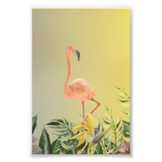 Fantastiskt Flamingo Affisch i Tropisk Skog Fototryck