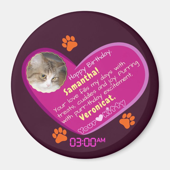 Fantastiskt födelsedagsmeddelande från katt till m magnet (Framsidan)