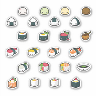 Fantastiskt gulliga Kawaii Sushitecknader Klistermärken