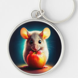 Fantastiskt hårig rödäppelfoder för djur rund silverfärgad nyckelring