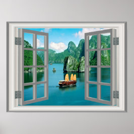Fantastiskt Malaysia Sailboat Ocean Faux Window Poster